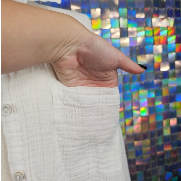 American Eagle Outfitters White Gauze Long Sleeve Button Up Shirt Top M - Picture 4 of 8